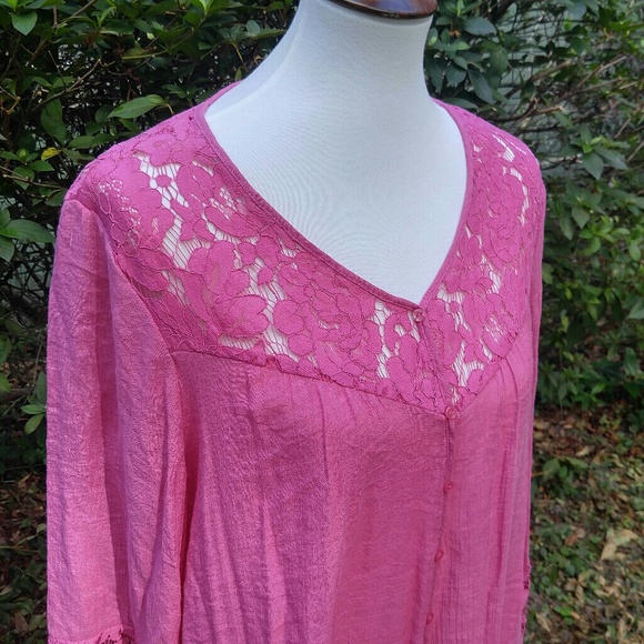 Neiman Marcus summer beachy gauze/lace top LG - Picture 2 of 7